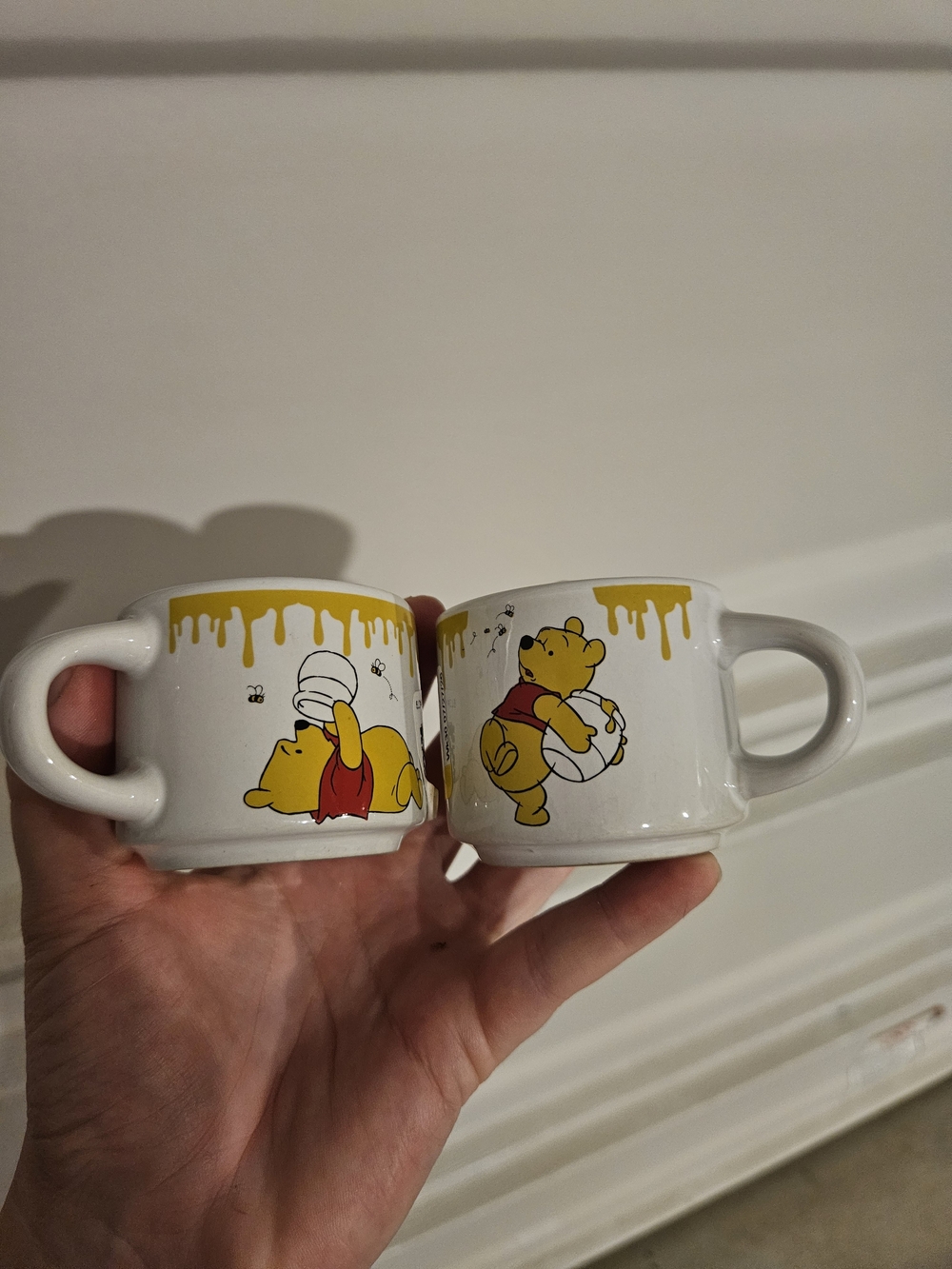 Set Of 2 Small Winnie the Pooh White and Yellow Ceramic Espresso Set
